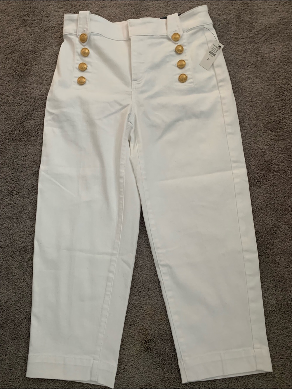 White High-Waist Sailor Pants with Gold Buttons. Talbots, 2P, new with tags.